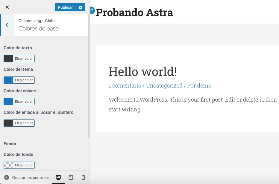 Colores básicos de Astra
