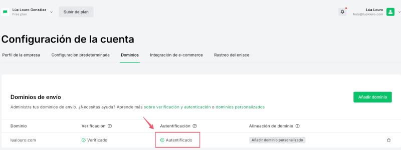 Dominio autenticado en MailerLite