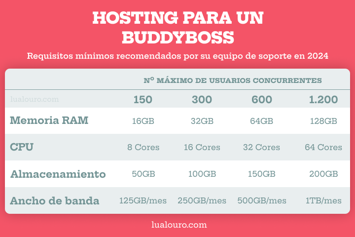 Requisitos mínimos necesarios para que una web con BuddyBoss funcione con fluidez, según su equipo técnico